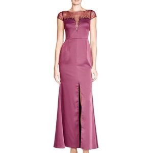 Adrianna Papell Crepe Beaded Satin Formal Dress